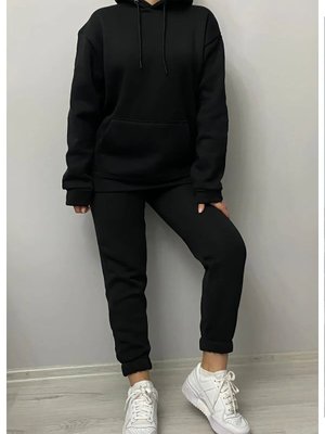 Siyah Unisex Üç İplik Şardonlu Eşofman Takım Siyah Unisex Üç İplik Şardonlu Eşofman Takım