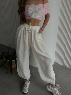 Beyaz Müslin Kumaş Oversize Şalvar Pantolon Beyaz Müslin Kumaş Oversize Şalvar Pantolon