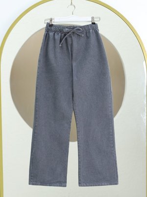 Antrasit Bol Paça Beli Lastikli Bağcık Detaylı Kot Pantolon