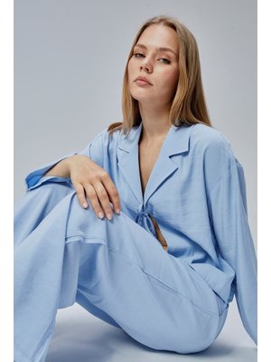 Bebe Bebek Mavisi Beli Lastikli Bol Paça Pantolon