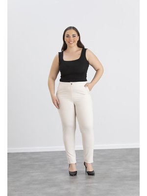 Kız Kumaş Pantolon Bej Büyük Beden