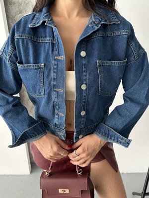 Koyu Mavi Kot Çift Cepli Denim Ceket