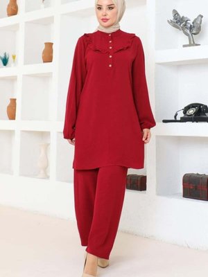 Bordo Bella Fırfırlı Aerobin İkili Takım