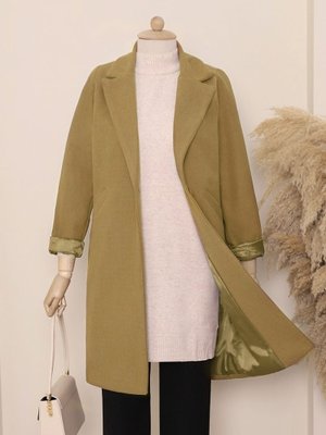 Hardal Tek Düğmeli Astarlı Kışlık Kaşe Kaban