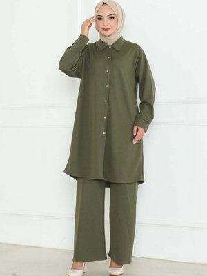 Haki Büyük Beden Gömlekli İkili Takım Haki Büyük Beden Gömlekli İkili Takım