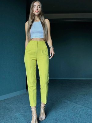 Fıstık Yeşil Yüksek Bel Fletolu Pantolon
