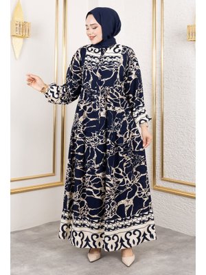 Lacivert Otantik Viskon Elbise