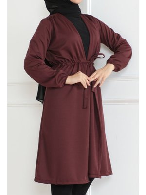 Koyu Bordo Belden Bağlamalı Hırka