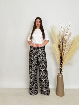 Siyah Büyük Beden Baskılı Ve Beli Lastikli Pantolon