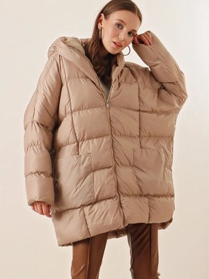 Vizon Oversize Şişme Uzun Kalın Su Geçirmez Mont