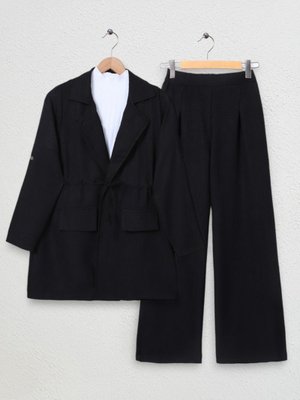 Siyah Kapaklı Tünel Köprülü Ceketli Keten Takım