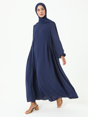 Lacivert Büzgü Detaylı Bol Kesim Elbise
