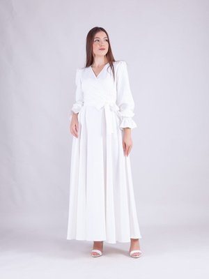 Beyaz Uzun Kruvaze Yaka Kol Abiye Elbise Beyaz Uzun Kruvaze Yaka Kol Abiye Elbise