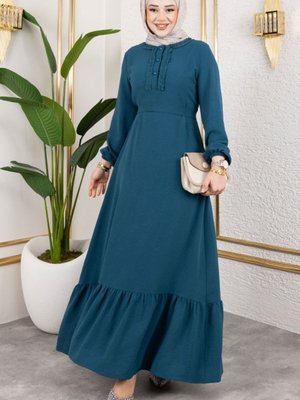 Yeşil Fırfır Detaylı Aerobin Elbise