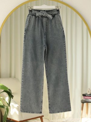 Antrasit Beli Kuşaklı Lastikli Cepli Kot Pantolon