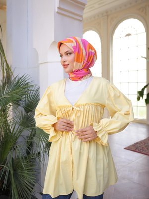 Sarı Beli Büzgülü Lastikli Kimono Tunik Sarı Beli Büzgülü Lastikli Kimono Tunik