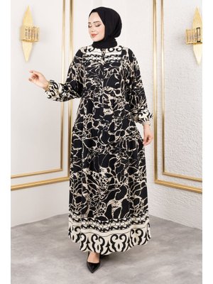 Siyah Otantik Viskon Elbise