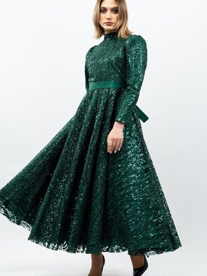 Zümrüt Yeşili Payetli Prenses Model Abiye Elbise Zümrüt Yeşili Payetli Prenses Model Abiye Elbise