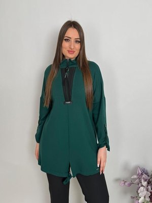 Yeşil Büyük Beden Yaka Fermuar Detaylı Bluz