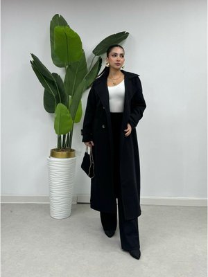 Siyah Arka Yırtmaç Detaylı Torino Kumaş 120cm Trençkot