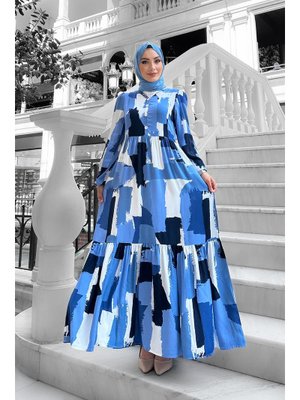 Mavi Lena Desenli Viskon Elbise