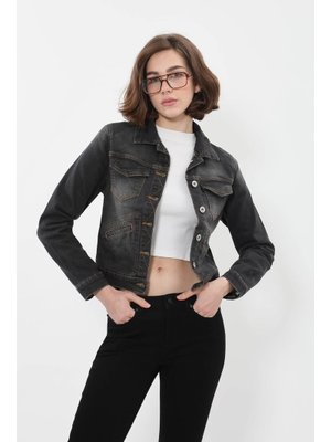 Cep Detaylı Slim Fit Koyu Gri Jean Ceket