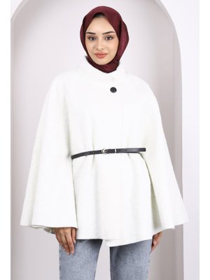 Ekru Kemerli Kaşe Panço