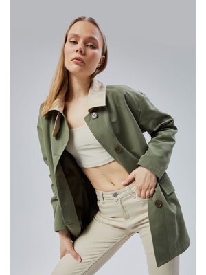 Oversize Casual Midi Trençkot Haki