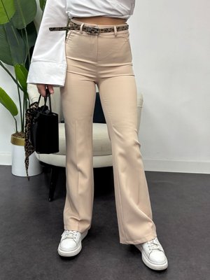 Bej Krep Kumaş Klasik Model Pantolon