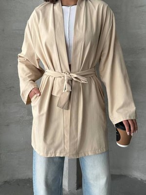 Krem Poplin Kumaş Oversize Kimono