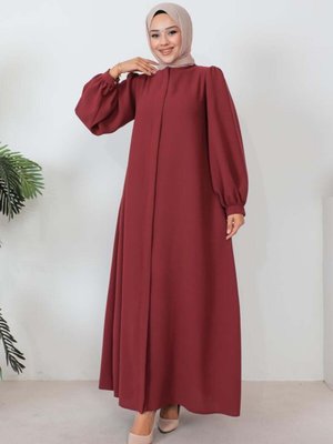 Kiremit Fermuarlı Balon Kol Ferace