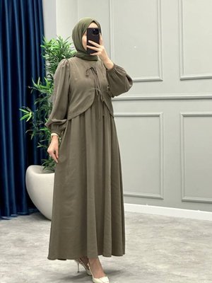 Haki Önden Kurdale Bağlamalı İnce Modal Kumaş Elbise Haki Önden Kurdale Bağlamalı İnce Modal Kumaş Elbise