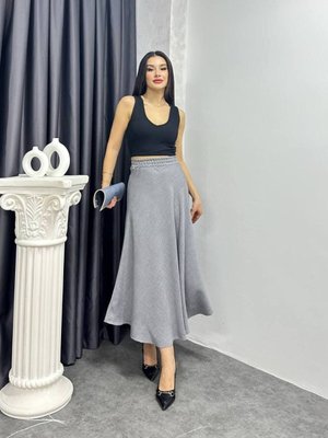 Gri Uzun Keten Kloş Etek Gri Uzun Keten Kloş Etek