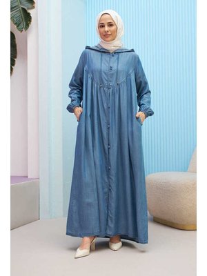 Koyu Mavi Brit Düğmeli Denim Ferace Koyu Mavi Brit Düğmeli Denim Ferace