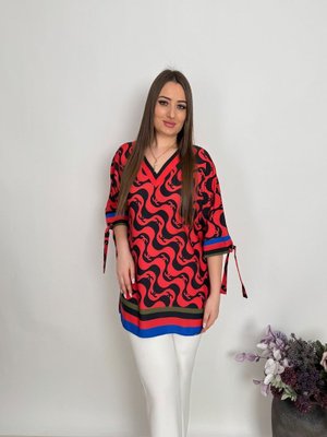 Kırmızı Büyük Beden Dijital Baskılı Krep Bluz