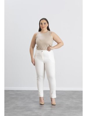 Kız Kumaş Pantolon Ekru Büyük Beden