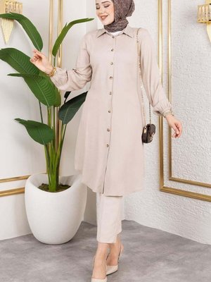 Vizon Manşeti Lastikli Viskon Tunik