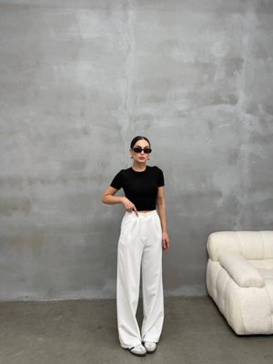 Beyaz Palazzo Dabıl Kumaş Pantolon