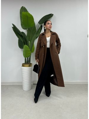 Kahverengi Arka Yırtmaç Detaylı Torino Kumaş 120cm Trençkot