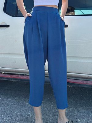 Mavi Keten Şalvar Pantolon