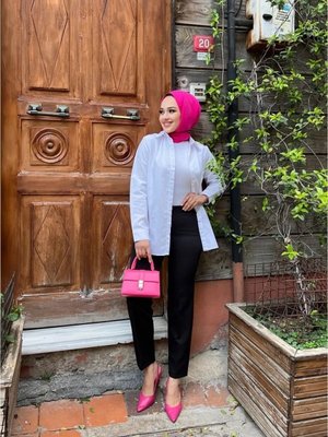 Siyah Kalem Paça Cepli Kumaş Pantolon