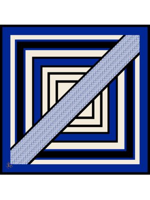 Geometrik Desen Black Seri Twill Eşarp Askısı İle Birlikte 90x90 Cm Lacivert Saks