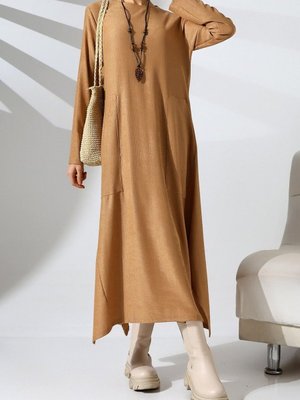 Taba Yuvarlak Yaka Çift Cepli Asimetrik Kesim Tunik Elbise Taba Yuvarlak Yaka Çift Cepli Asimetrik Kesim Tunik Elbise