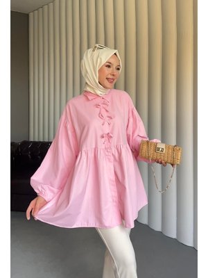 Poplin Kumaş Fiyonklu Balon Kol Tunik