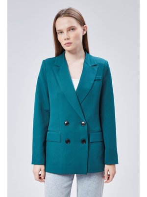 Zümrüt Yeşili Regular Fit Astarlı Dokuma Ceket