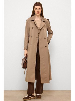 Apolet Detaylı Plise Garnili Su İtici Özellikli Trençkot S.kahve
