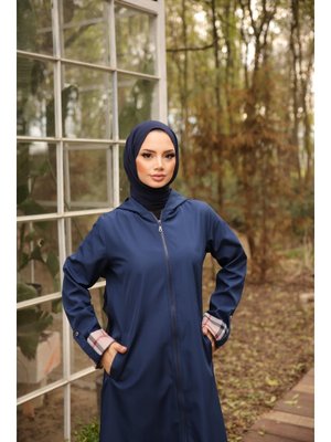 Lacivert Kapüşonlu Çıtçıtlı Kapitone Uzun Bondit Kap 46)