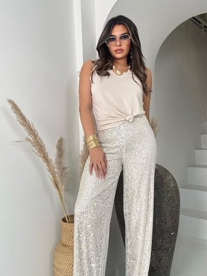 Taş Payetli Bol Paça Pantolon Taş Payetli Bol Paça Pantolon