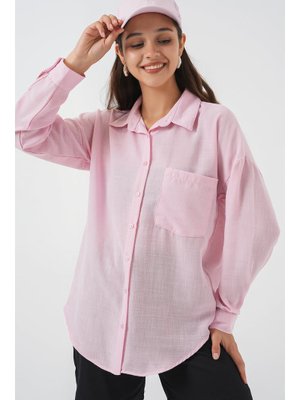A.pudra Tek Cepli Oversize Keten Gömlek A.pudra Tek Cepli Oversize Keten Gömlek