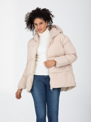 Krem Kapüşonlu Regular Şişme Mont